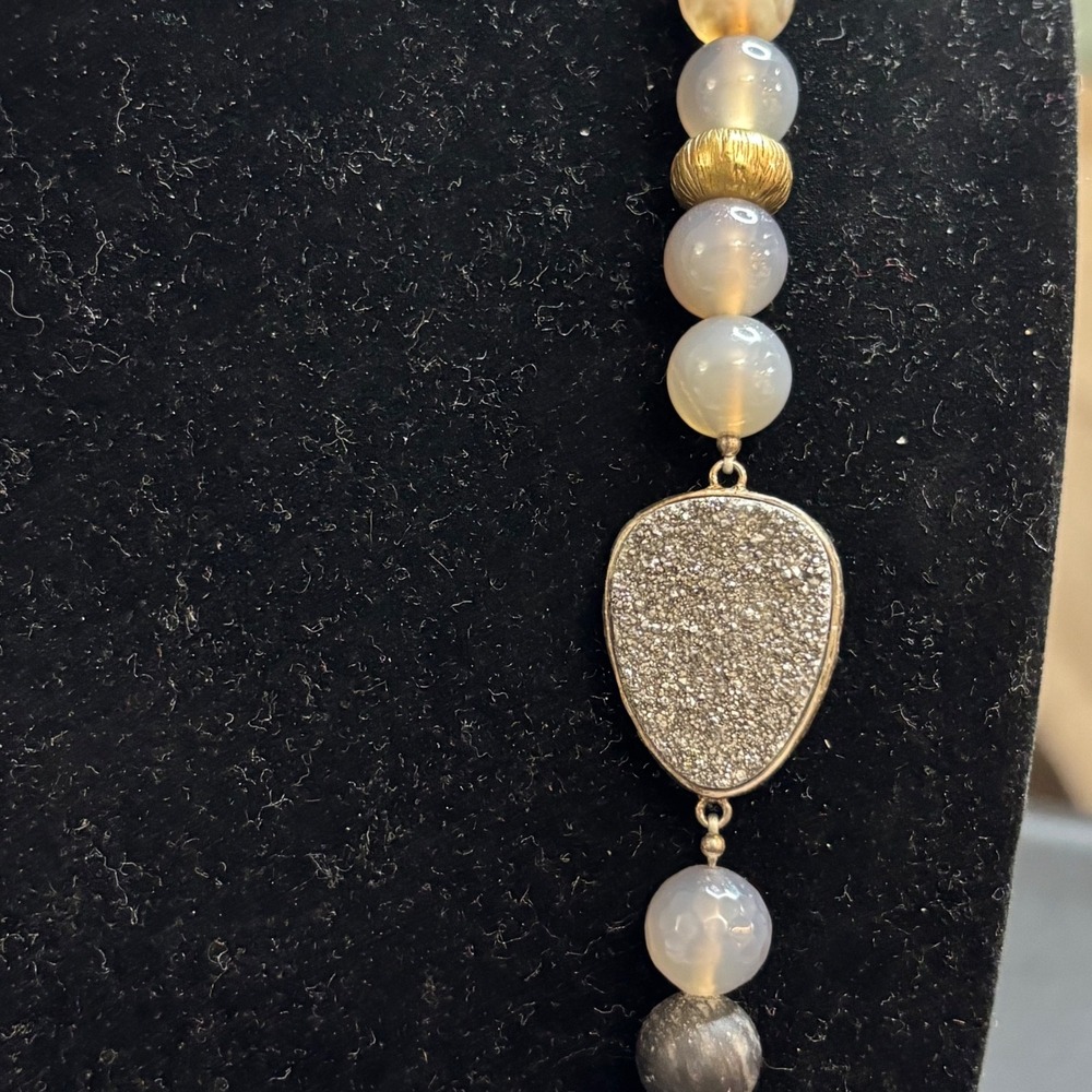 Silpada "Ode to Gold" 925 Natural Agate Hematite Druzy Beaded Necklace 32" - Picture 3 of 10